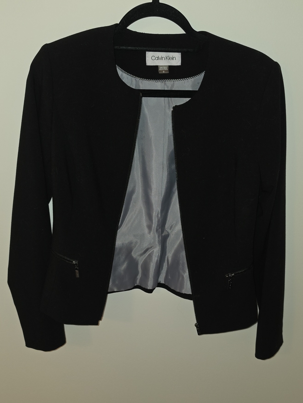 Calvin Klein Black Women's Collarless Zip Jacket